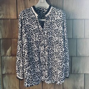 Olsen 14 Animal Black White Print Tunic Shirt Blouse stand-up collar